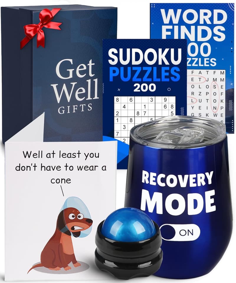 Get Well Soon Gift Basket for Men - Insulated Tumbler & Puzzle Book