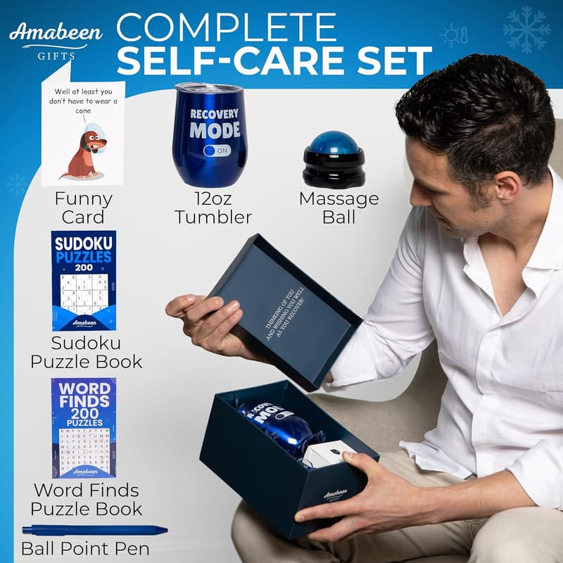 Get Well Soon Gift Basket for Men - Insulated Tumbler & Puzzle Book