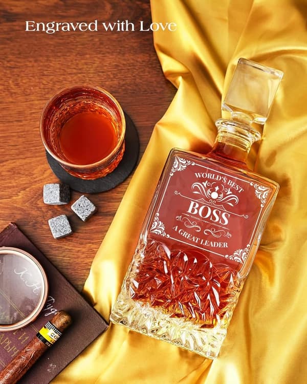 Personalized Whiskey Decanter Set for Boss Birthday