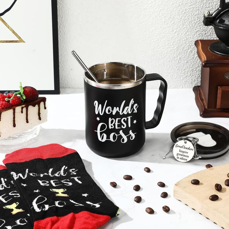 Anniversary Boss Gifts Set: 20oz Tumbler, Socks & Keychain