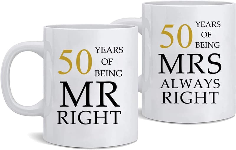 50th Anniversary Couples Coffee Mug - Golden Design