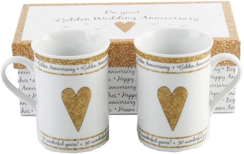 50th Anniversary Ceramic Mugs Set in Decorative Box