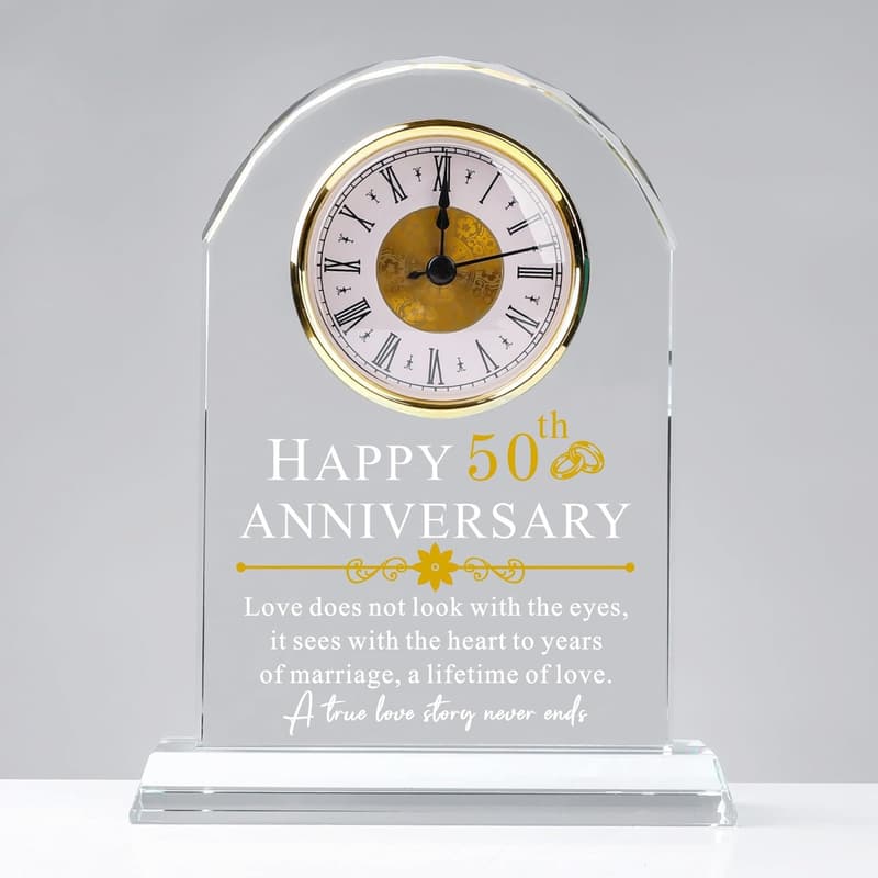 50th Wedding Anniversary Glass Clock Gift for Couples