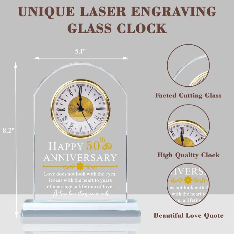 50th Wedding Anniversary Glass Clock Gift for Couples