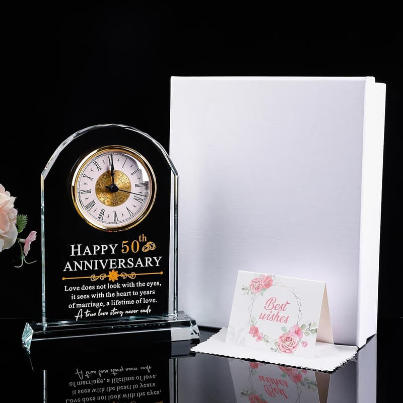 50th Wedding Anniversary Glass Clock Gift for Couples