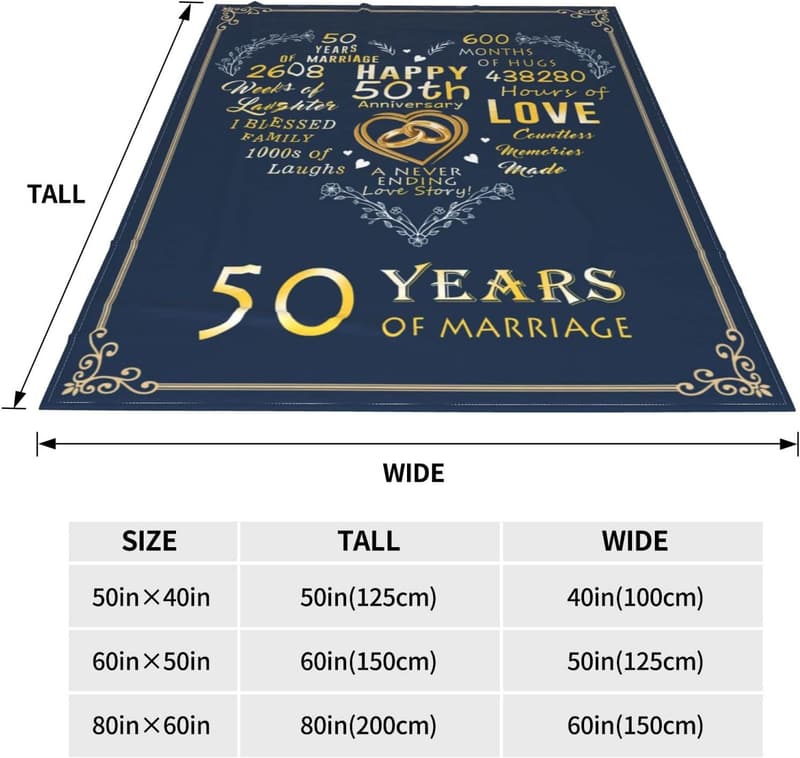 50th Anniversary Throw Blanket for Couples, 50