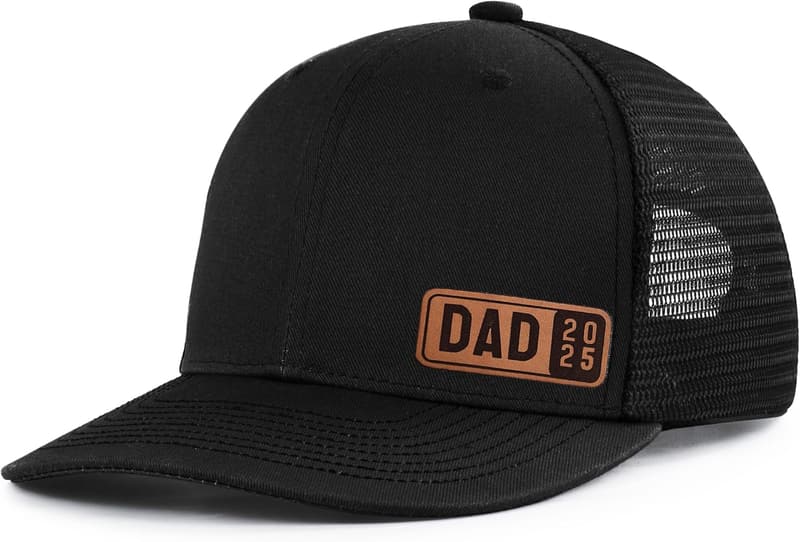 Personalized Leather Patch Trucker Hat for Dad 2023-2025