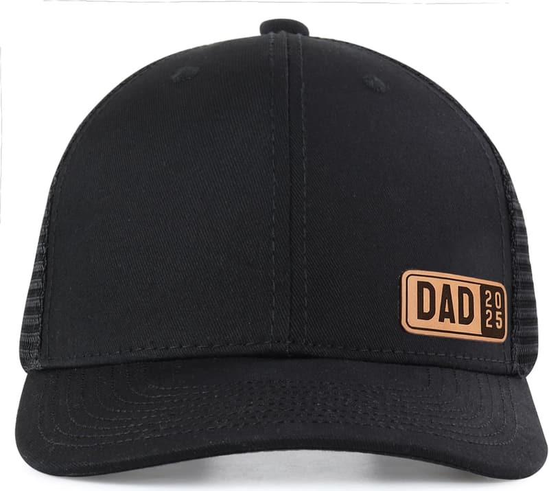 Personalized Leather Patch Trucker Hat for Dad 2023-2025