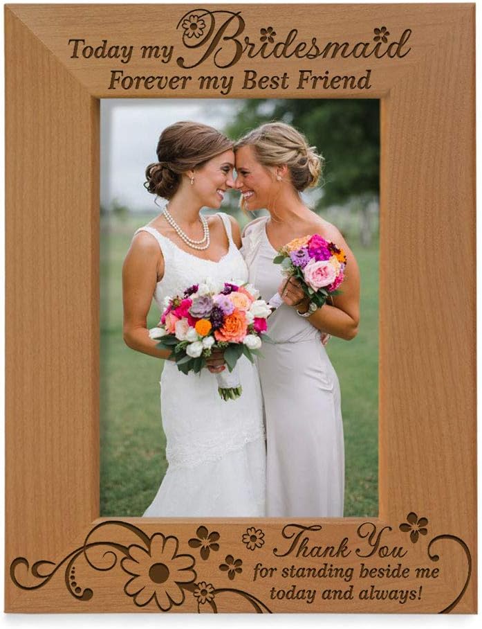 Bridesmaid Wedding Gift - Engraved Wood Picture Frame (4x6)