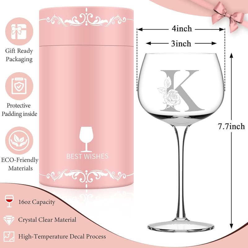 Customized Monogrammed Wine Glass for Her - Unique Gift