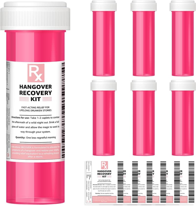 Bachelorette Party Hangover Recovery Kit, 6 Pink Pill Bottles