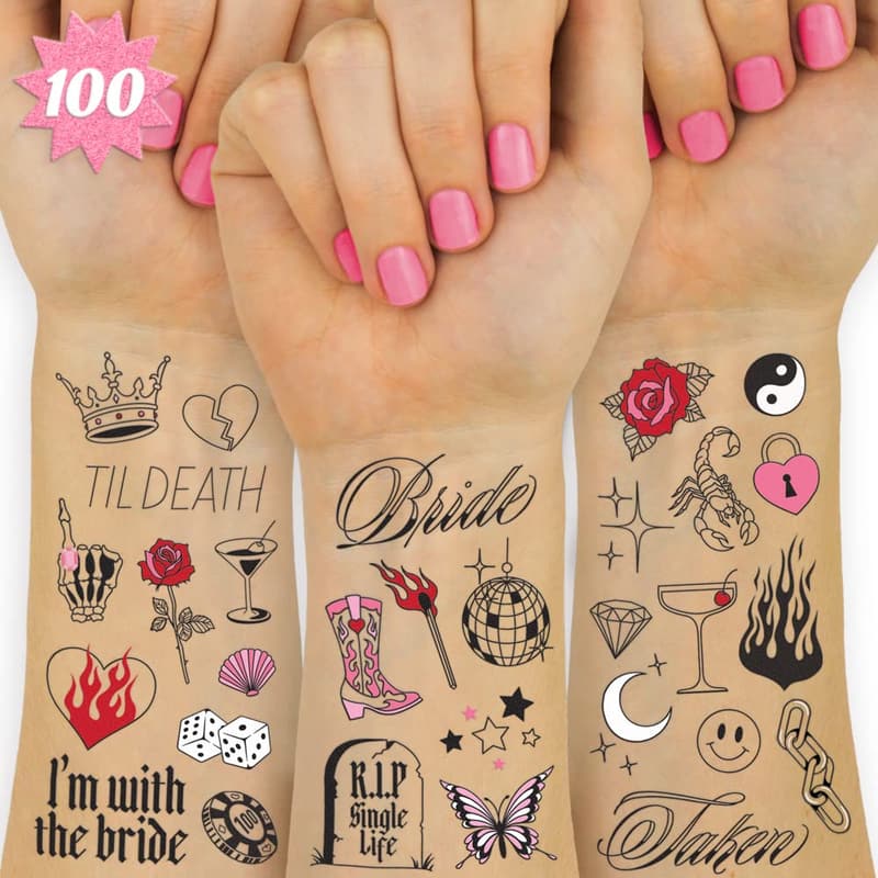 Bachelorette Party Foil Temporary Tattoos - 100 Styles