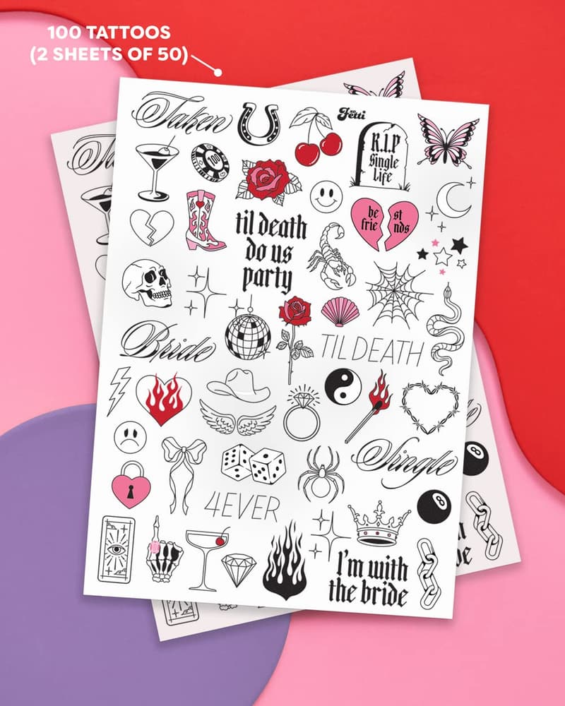 Bachelorette Party Foil Temporary Tattoos - 100 Styles