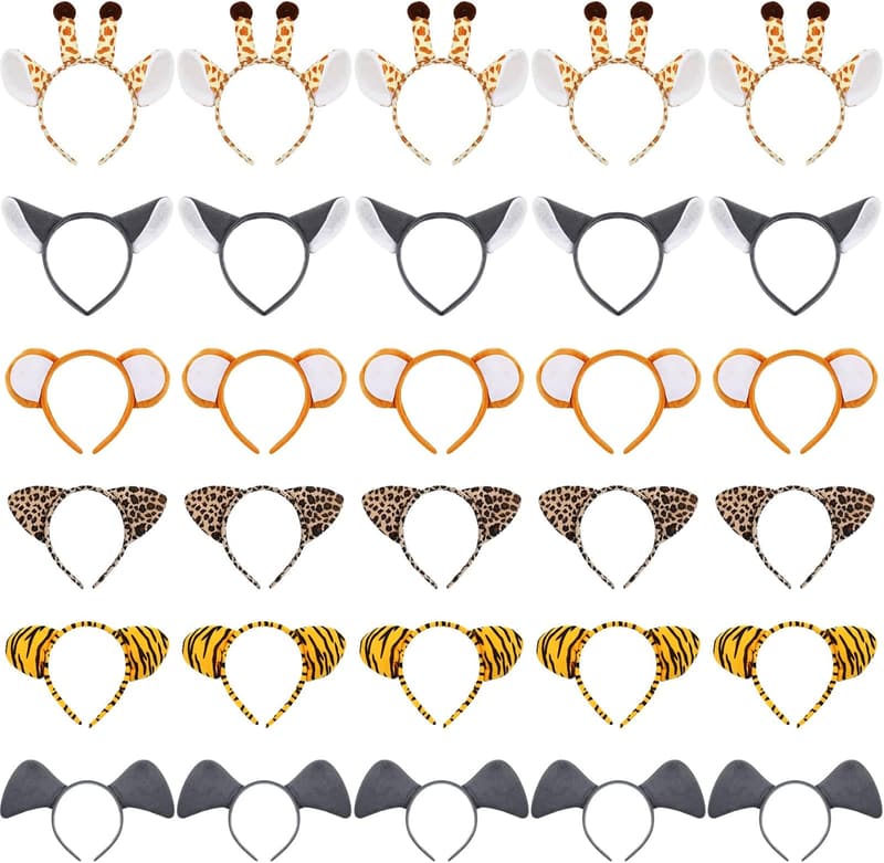 Kids' Jungle Animal Ears Headbands – 30 Pack for Parties