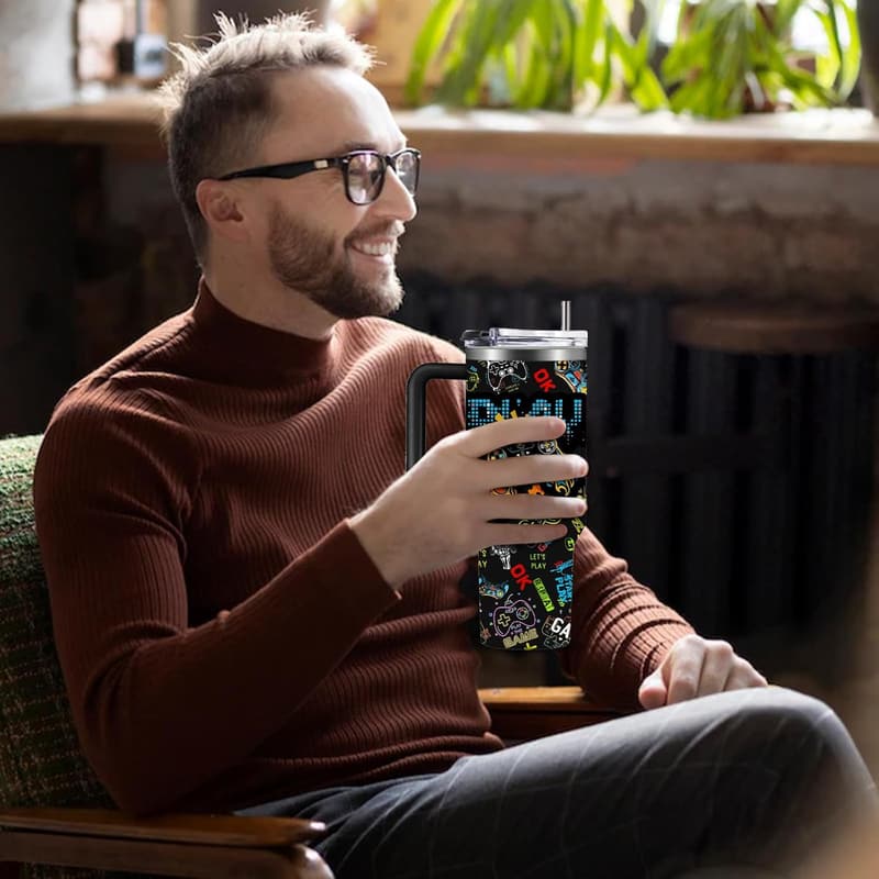 Gamer Tumbler with Handle - 40oz Insulated Travel Cup