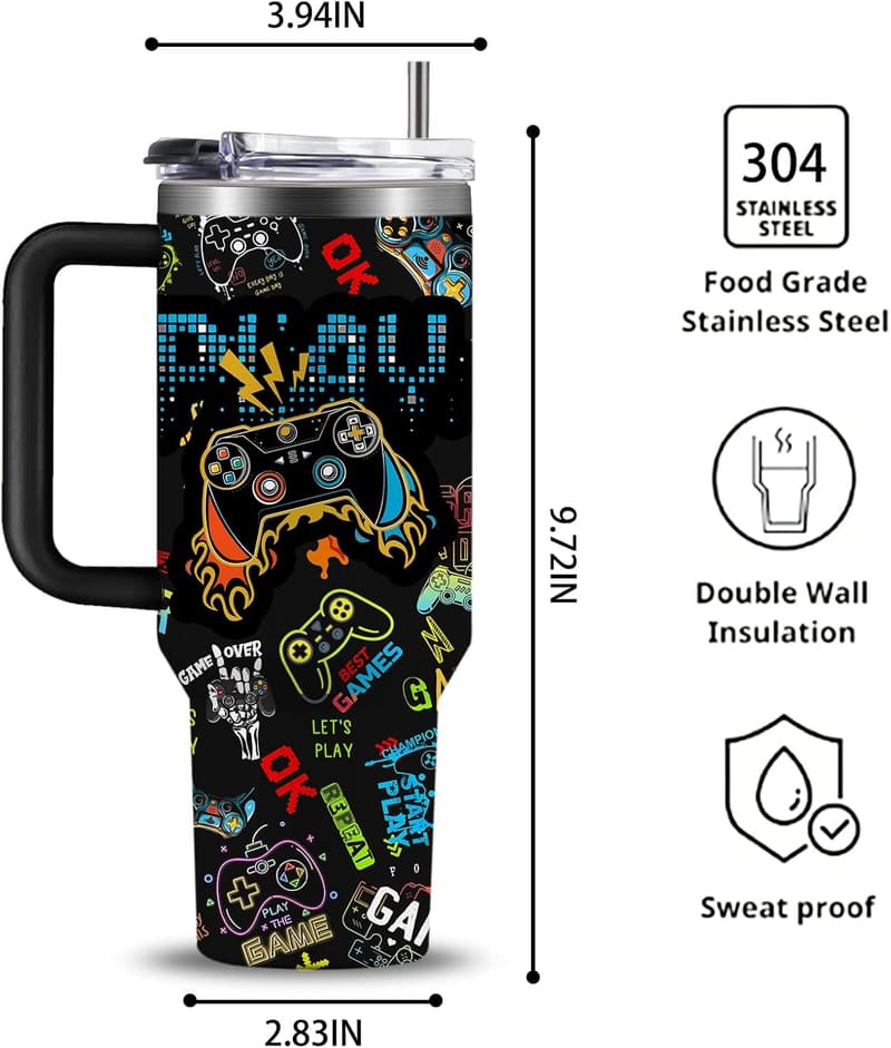Gamer Tumbler with Handle - 40oz Insulated Travel Cup