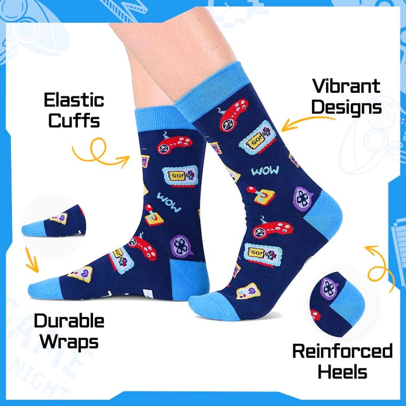 Christmas Gamer Socks for Teen Boys - Fun Video Game Design