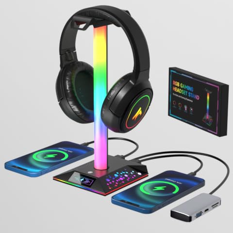 RGB Gaming Headphone Stand with 2 USB Charger - Cool LED Holder