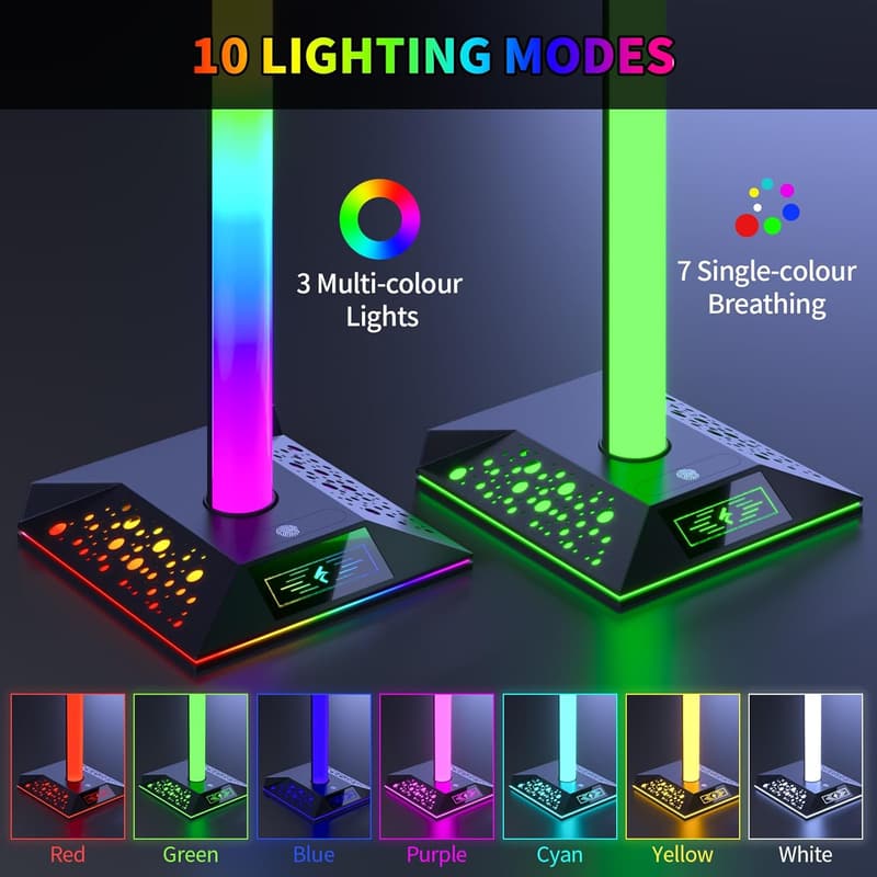 RGB Gaming Headphone Stand with 2 USB Charger - Cool LED Holder