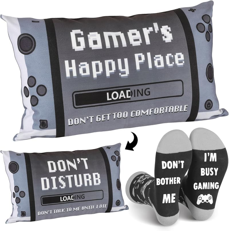 Gamer Gifts for Men: Socks & Throw Pillow Cover Set