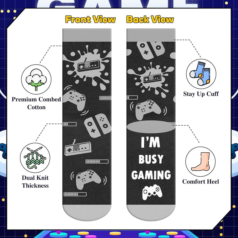 Gamer Gifts for Men: Socks & Throw Pillow Cover Set