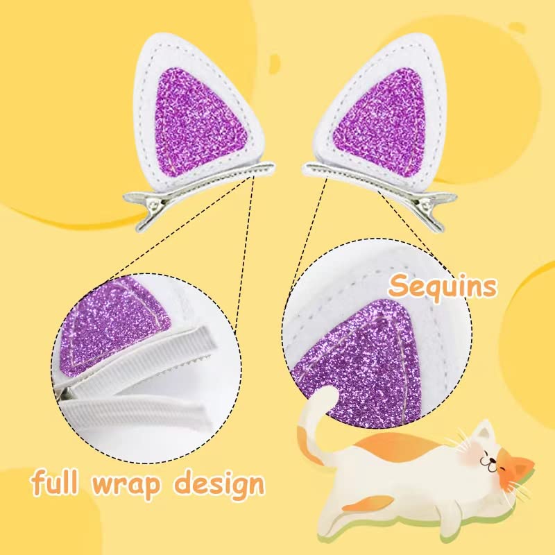 Cat Ears Hair Clips Set for Girls - 16 Pcs Glitter Accessories