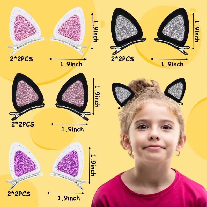 Cat Ears Hair Clips Set for Girls - 16 Pcs Glitter Accessories