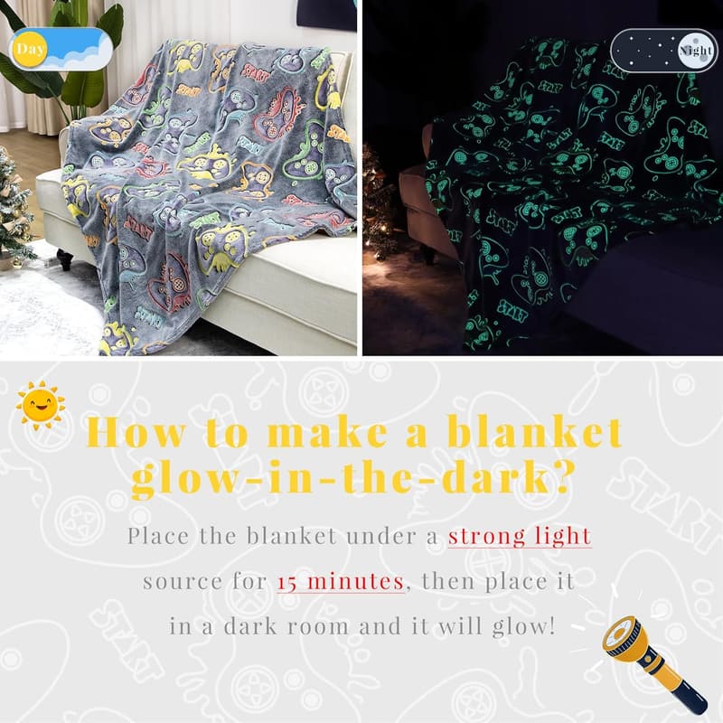 Glow in the Dark Blanket for Teen Gamers - Perfect Birthday Gift