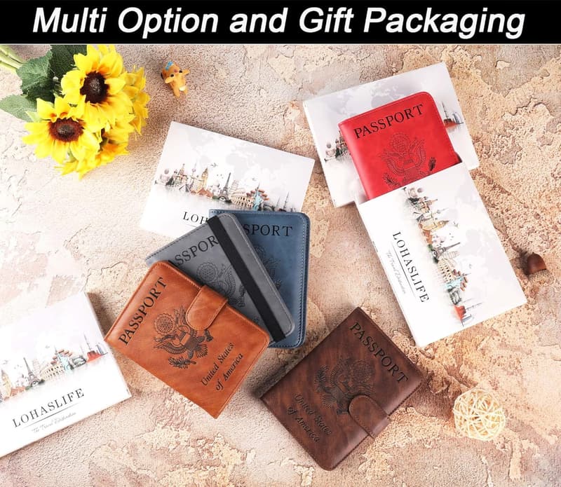 RFID Blocking Leather Airtag Passport Holder Wallet for Travel
