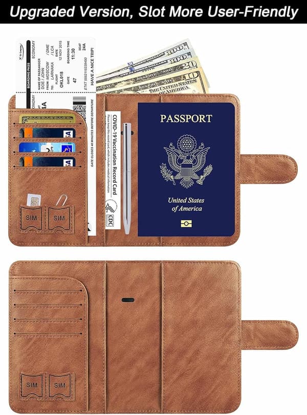 RFID Blocking Leather Airtag Passport Holder Wallet for Travel