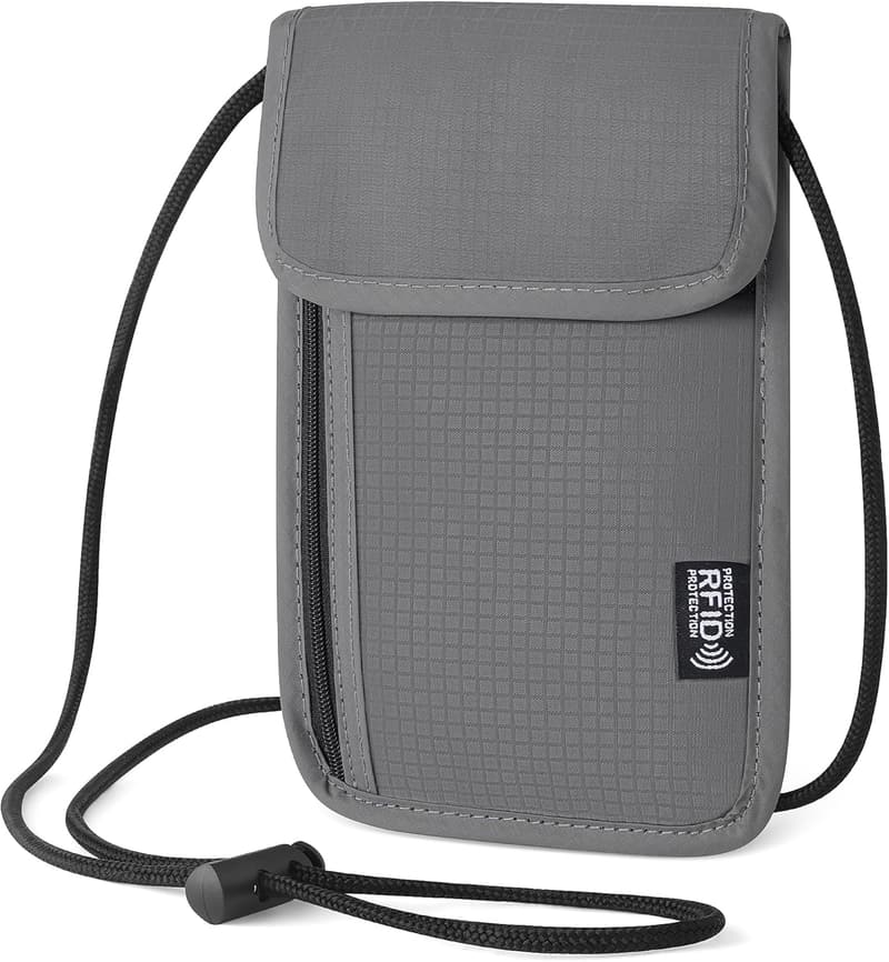 RFID-Blocking Travel Neck Wallet for Couples (Grey)
