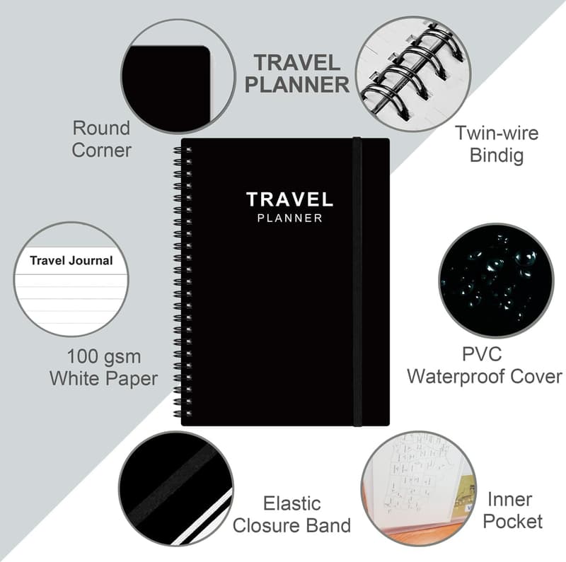 Travel Journal Organizer for Vacation & Road Trips, Black
