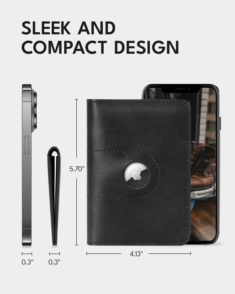 Genuine Leather Passport Holder with Airtag for Travel
