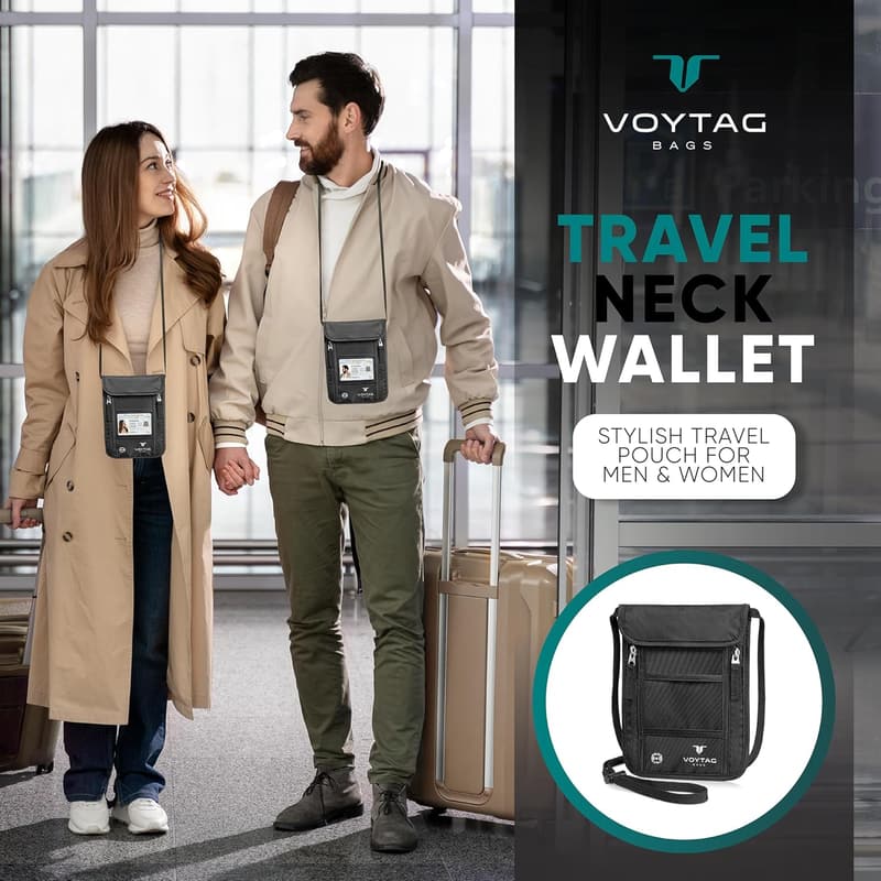RFID-Protected Ultra-Slim Neck Wallet for Travel