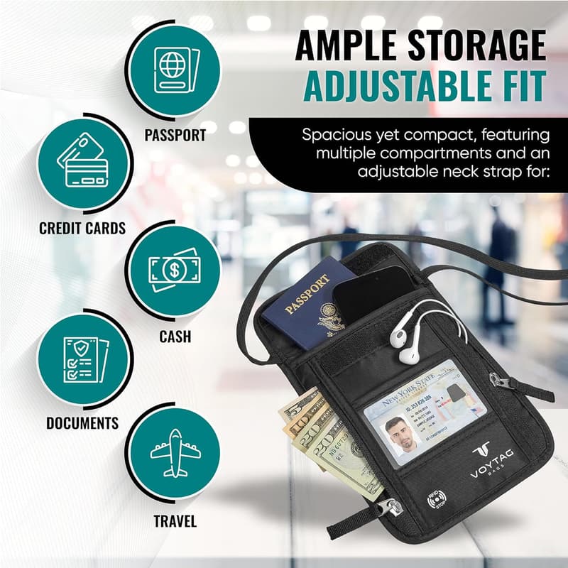 RFID-Protected Ultra-Slim Neck Wallet for Travel