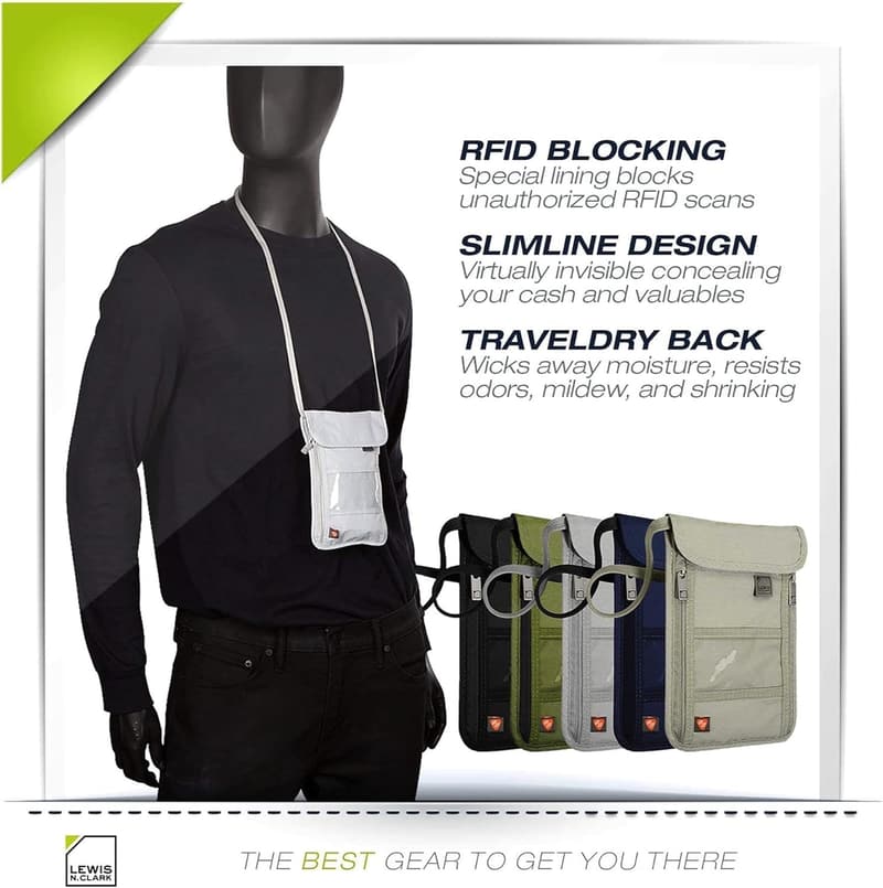 RFID Blocking Travel Wallet & Neck Pouch for Men & Women
