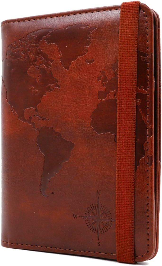 Brown Map PU Leather RFID Passport Holder for Travel