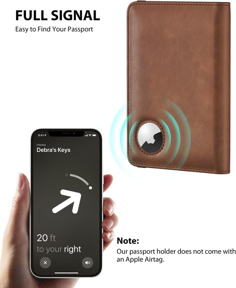 Brown Leather RFID Passport Holder with AirTag Slot for Men
