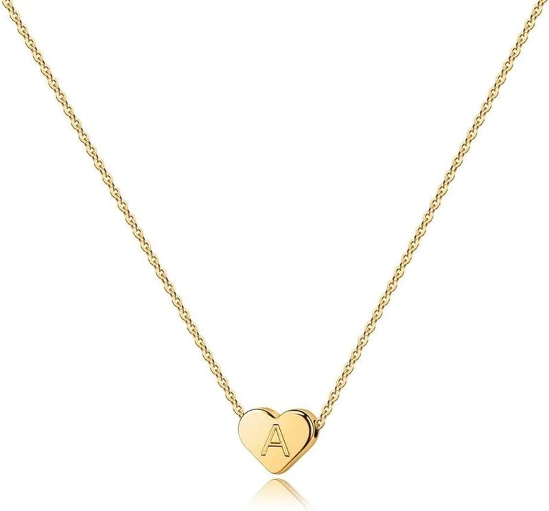 Initial Heart Necklace for Women - Dainty 14K Gold Plated