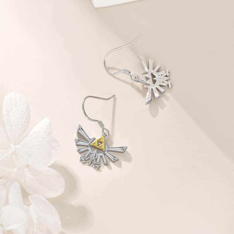 Anime Triforce Dangle Earrings in Sterling Silver - Gift for Women