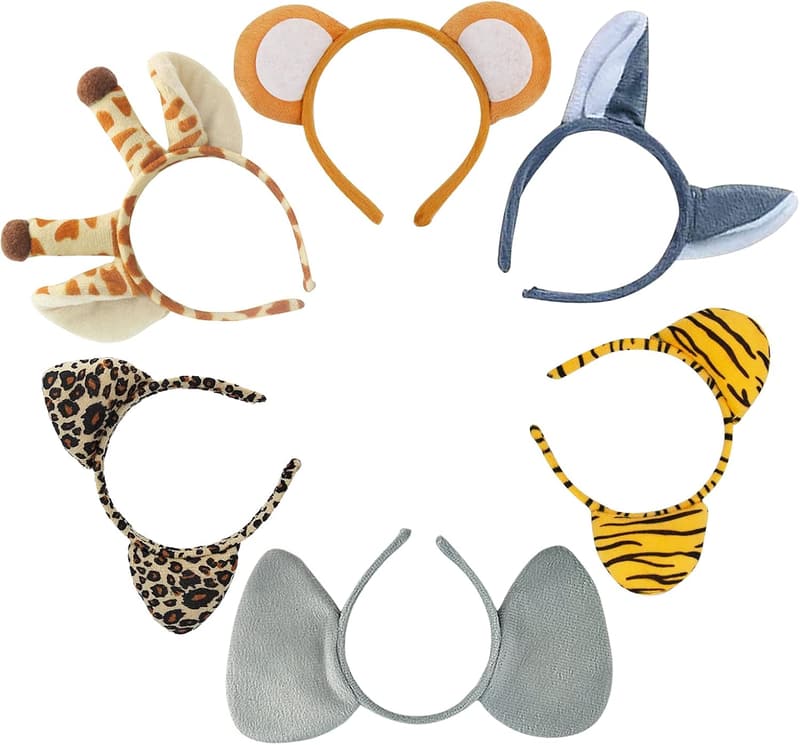 Wild One Birthday Animal Ears Headbands - 6 Pack Safari Props