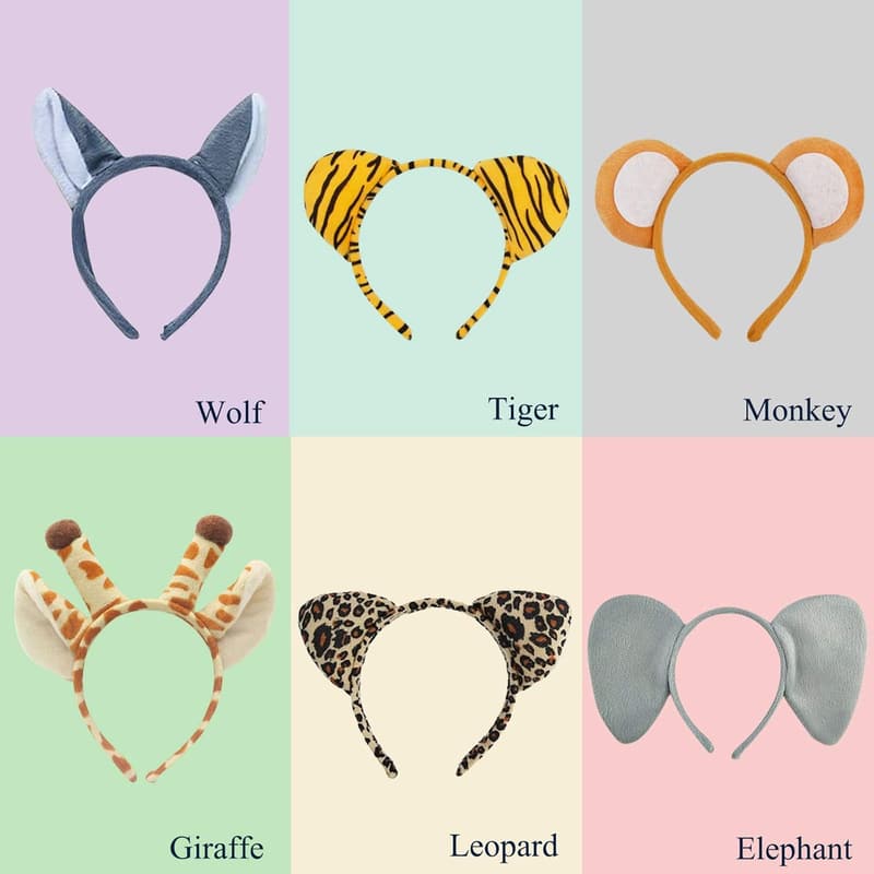 Wild One Birthday Animal Ears Headbands - 6 Pack Safari Props