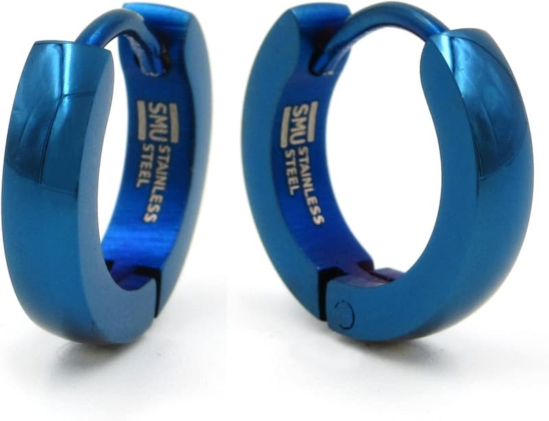 Blue Plated Stainless Steel Curve Hoop Earrings