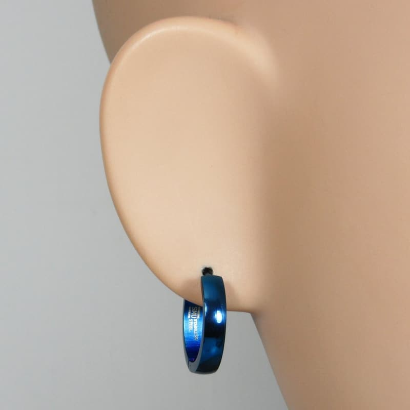 Men's Stainless Steel Curved Hoop Earrings – Silver and Blue 20mm