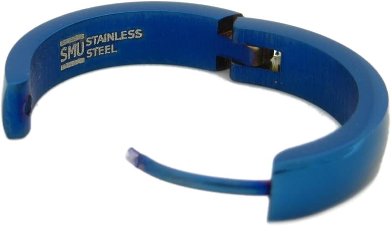 Men's Stainless Steel Curved Hoop Earrings – Silver and Blue 20mm