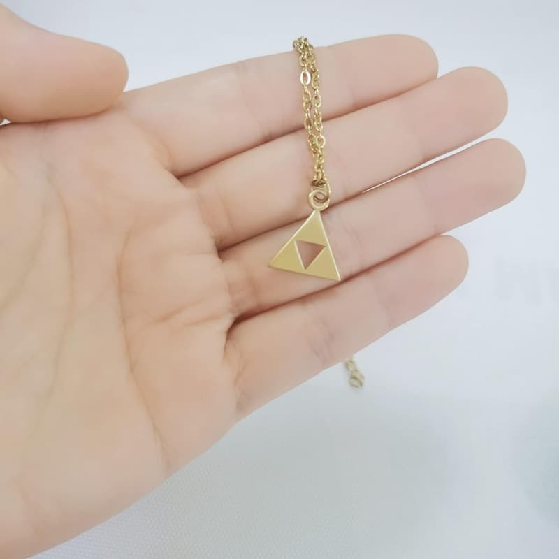 14K Gold Triangle Game Pendant Necklace and Earring Set