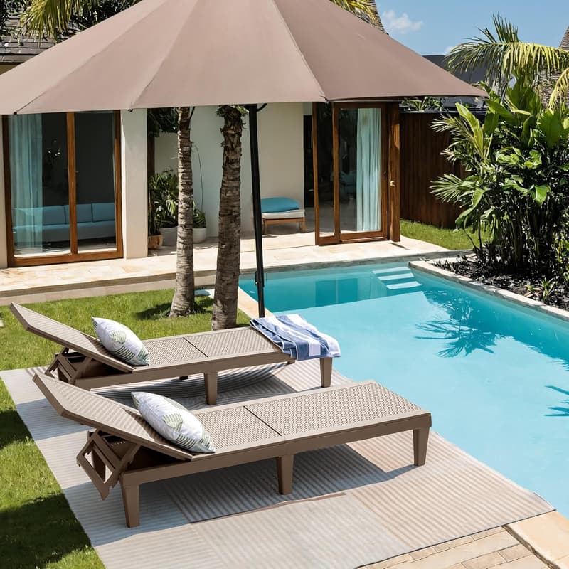 Outdoor Adjustable Chaise Lounge Chair Set for Pool or Garden