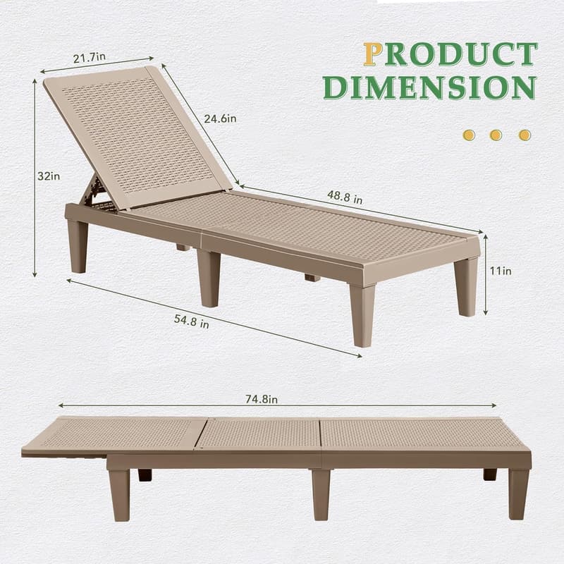 Outdoor Adjustable Chaise Lounge Chair Set for Pool or Garden