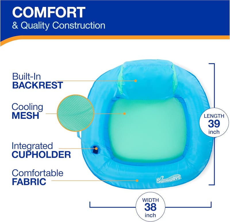 Sky Blue Inflatable Pool Float Chair for Adults
