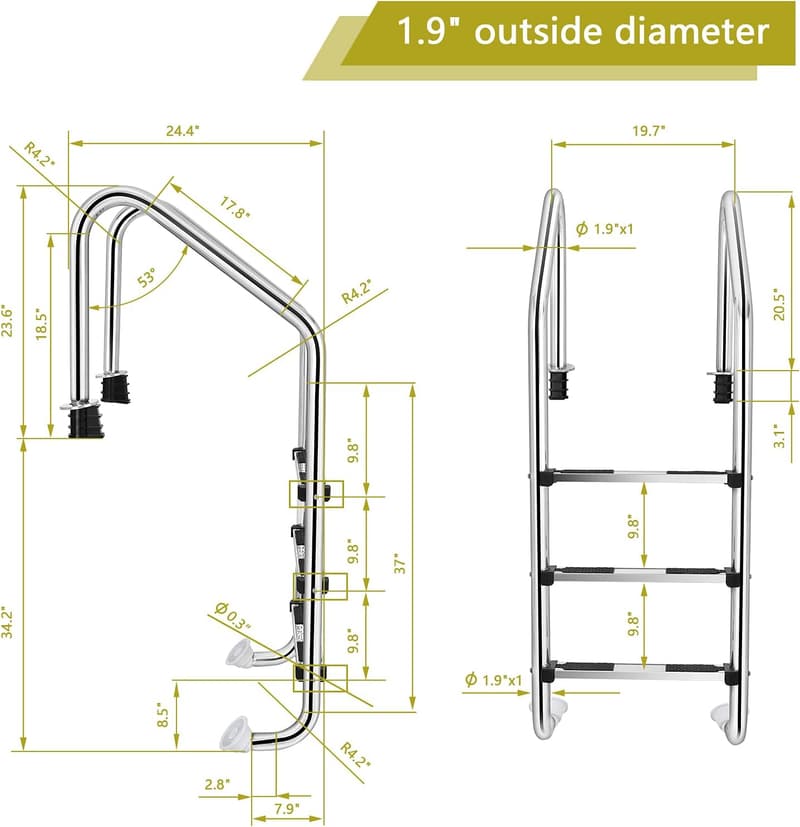 In-Ground Pool Ladder - 3-Step Stainless Steel, Heavy Duty